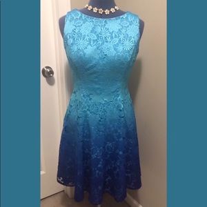 Gorgeous Blue Ombré Lace Dress, Size 4